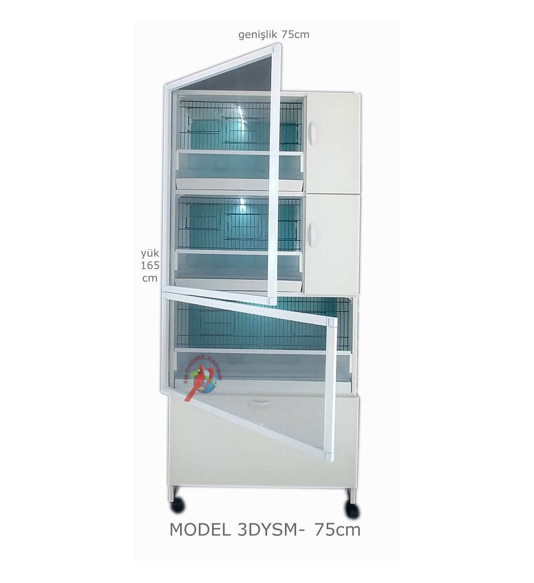 MODEL PDM03YS (SALMALI) 3 lü DOLAP - PVC KUŞ DOLABI - DOLAP KAFES - PVC KAFES - SALMA KAFES - ÇOK AMAÇLI DOLAP