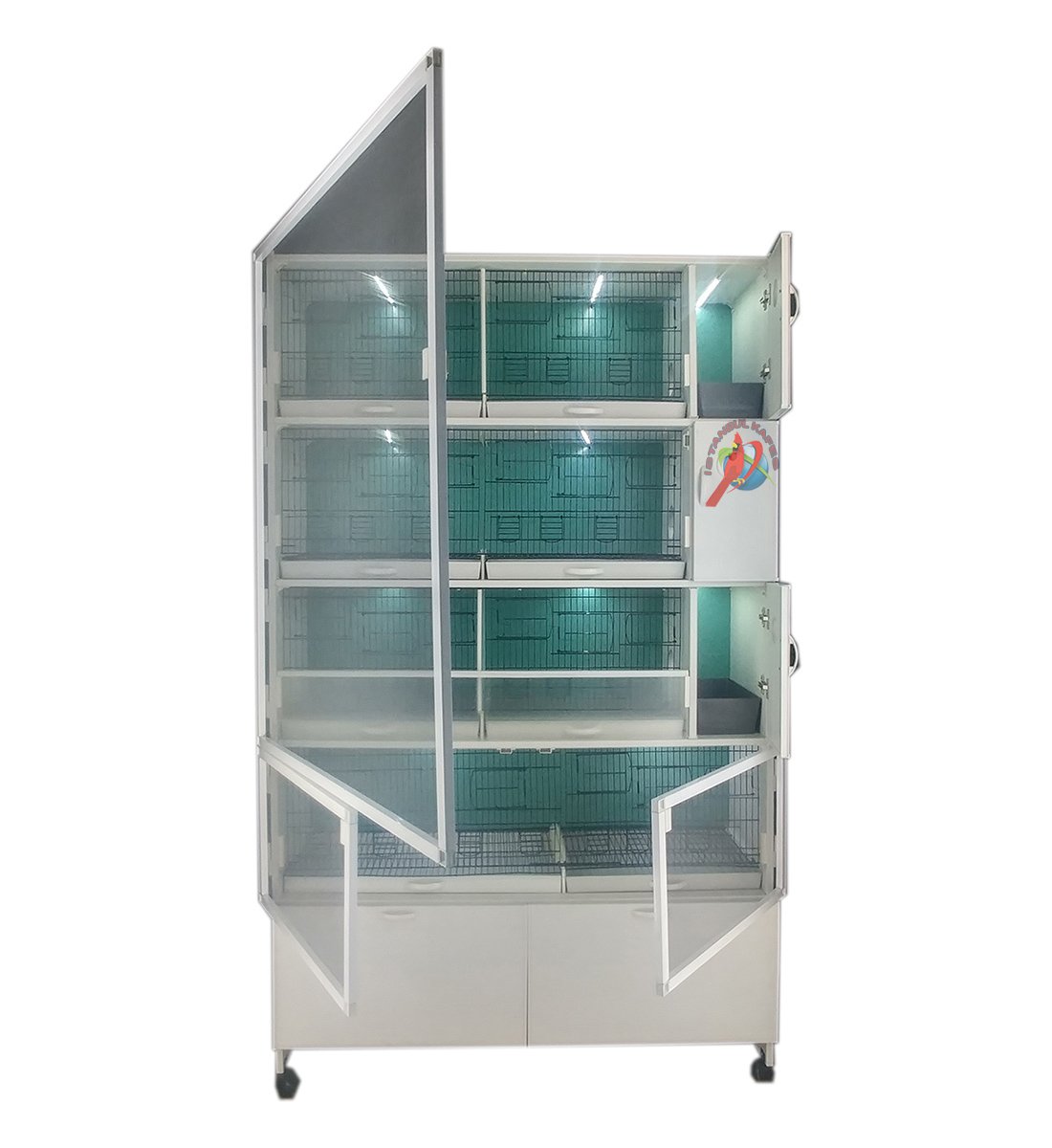 MODEL PDM54-ÇTYY (ÇİFT TEPSİ YANDAN FOLLUKLU) 8 li DOLAP - PVC KUŞ DOLABI - DOLAP KAFES - PVC KAFES - SALMA KAFES - ÇOK AMAÇLI DOLAP
