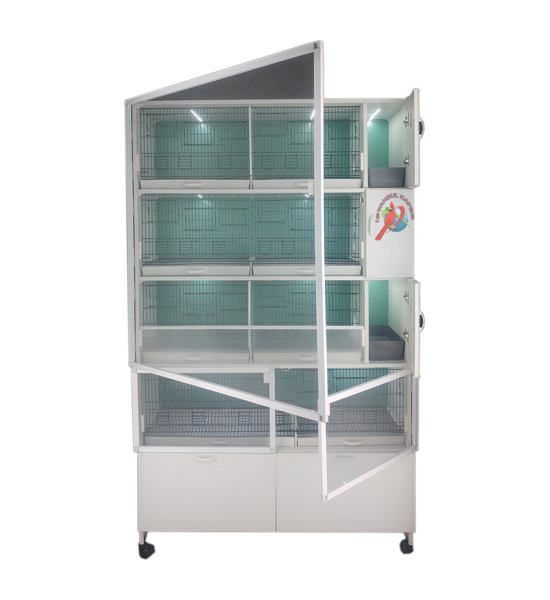 MODEL PDM54-ÇTYY (ÇİFT TEPSİ YANDAN FOLLUKLU) 8 li DOLAP - PVC KUŞ DOLABI - DOLAP KAFES - PVC KAFES - SALMA KAFES - ÇOK AMAÇLI DOLAP