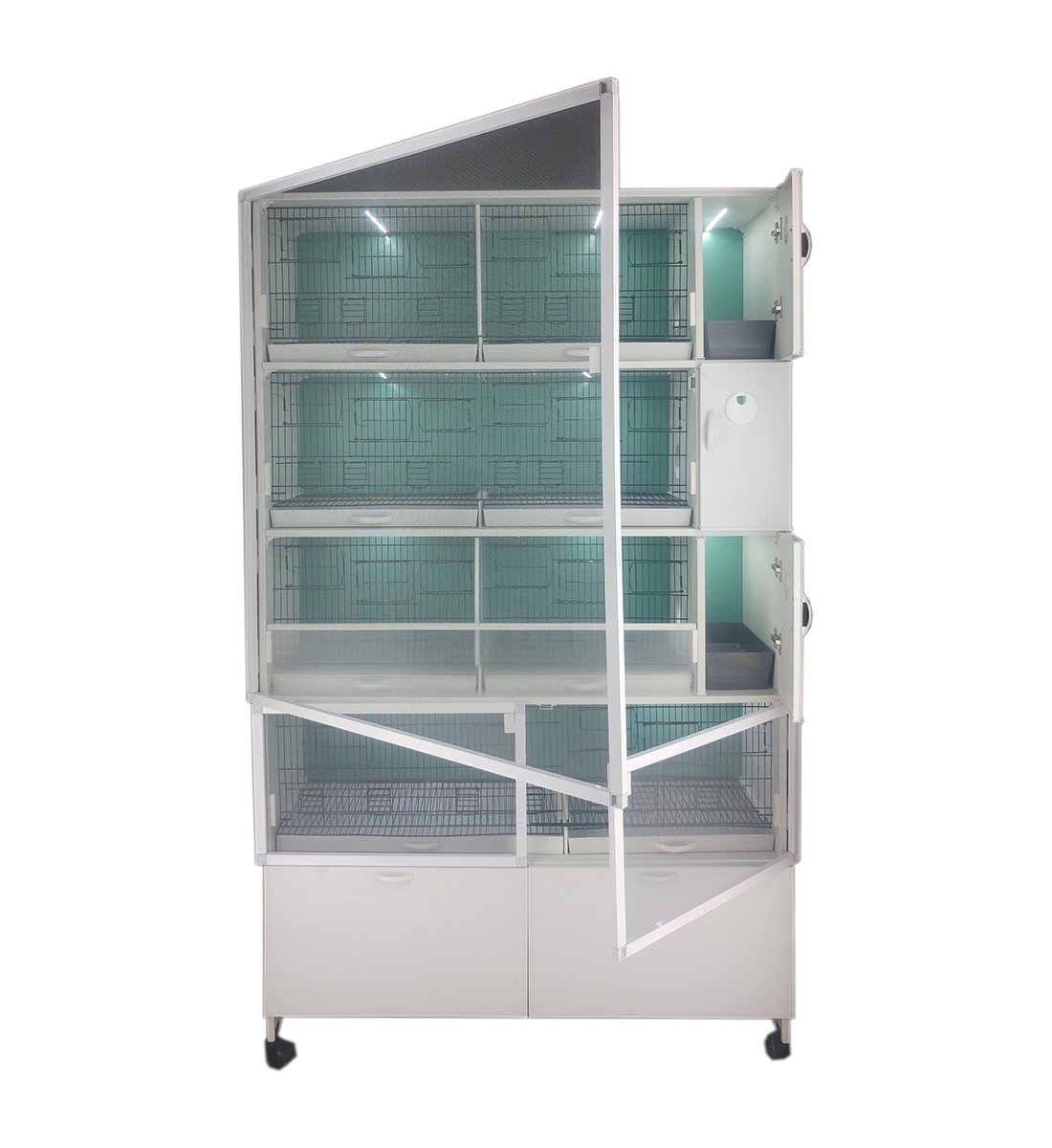 MODEL PDM54-ÇTYY (ÇİFT TEPSİ YANDAN FOLLUKLU) 8 li DOLAP - PVC KUŞ DOLABI - DOLAP KAFES - PVC KAFES - SALMA KAFES - ÇOK AMAÇLI DOLAP