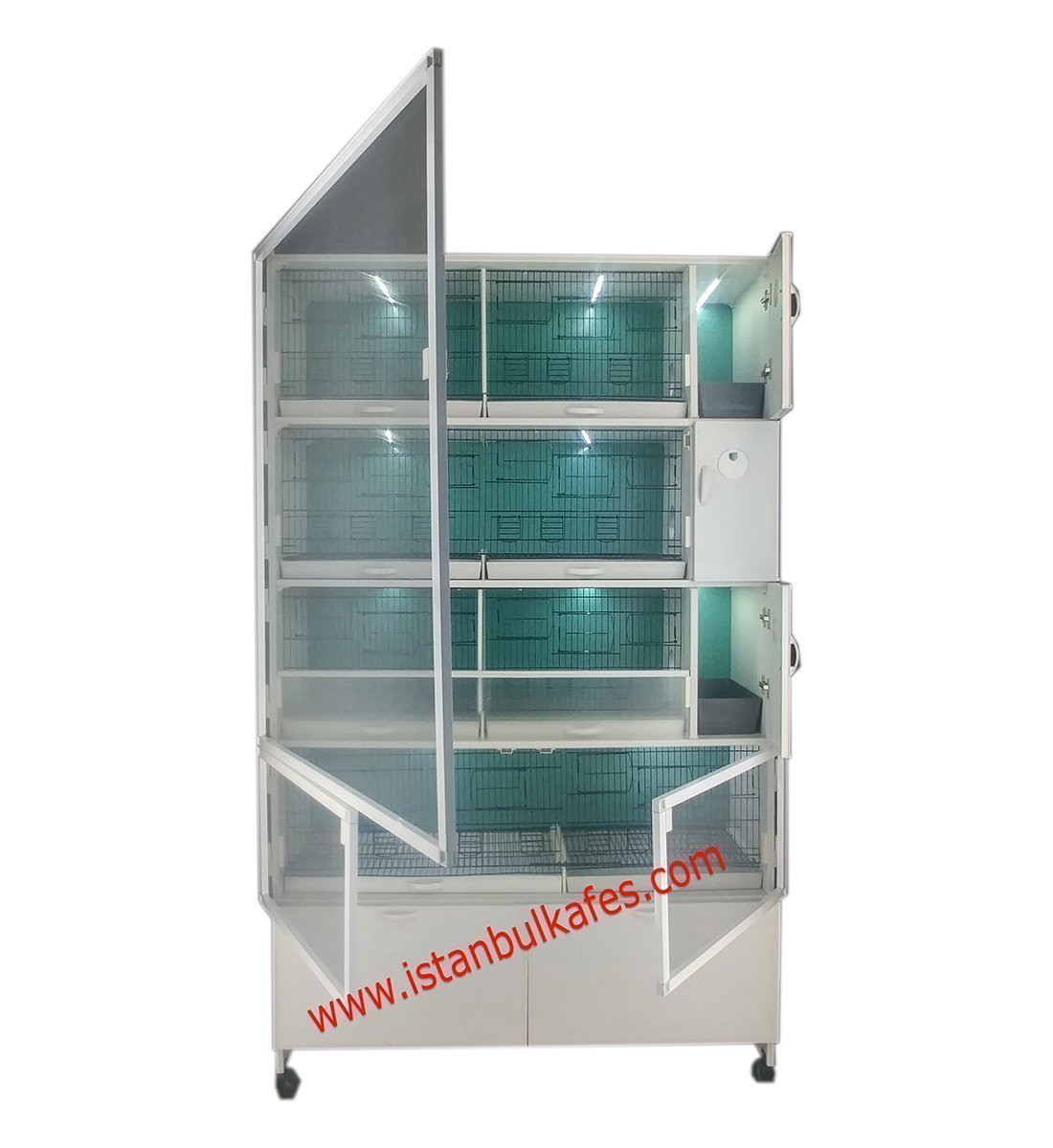 MODEL PDM54-ÇTYY (ÇİFT TEPSİ YANDAN FOLLUKLU) 8 li DOLAP - PVC KUŞ DOLABI - DOLAP KAFES - PVC KAFES - SALMA KAFES - ÇOK AMAÇLI DOLAP