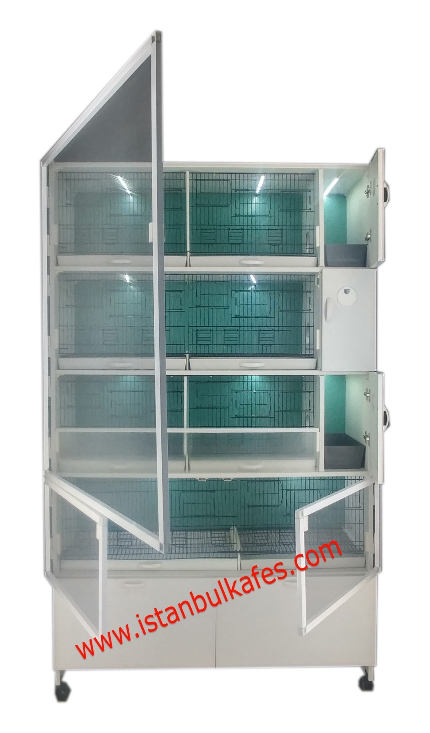 MODEL PDM54-ÇTYY (ÇİFT TEPSİ YANDAN FOLLUKLU) 8 li DOLAP - PVC KUŞ DOLABI - DOLAP KAFES - PVC KAFES - SALMA KAFES - ÇOK AMAÇLI DOLAP