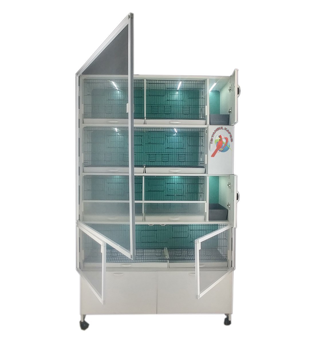 MODEL PDM54-ÇTYY (ÇİFT TEPSİ YANDAN FOLLUKLU) 8 li DOLAP - PVC KUŞ DOLABI - DOLAP KAFES - PVC KAFES - SALMA KAFES - ÇOK AMAÇLI DOLAP