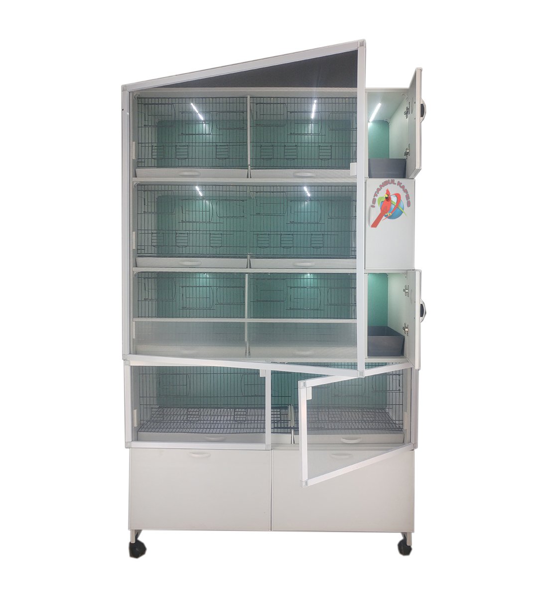 MODEL PDM54-ÇTYY (ÇİFT TEPSİ YANDAN FOLLUKLU) 8 li DOLAP - PVC KUŞ DOLABI - DOLAP KAFES - PVC KAFES - SALMA KAFES - ÇOK AMAÇLI DOLAP