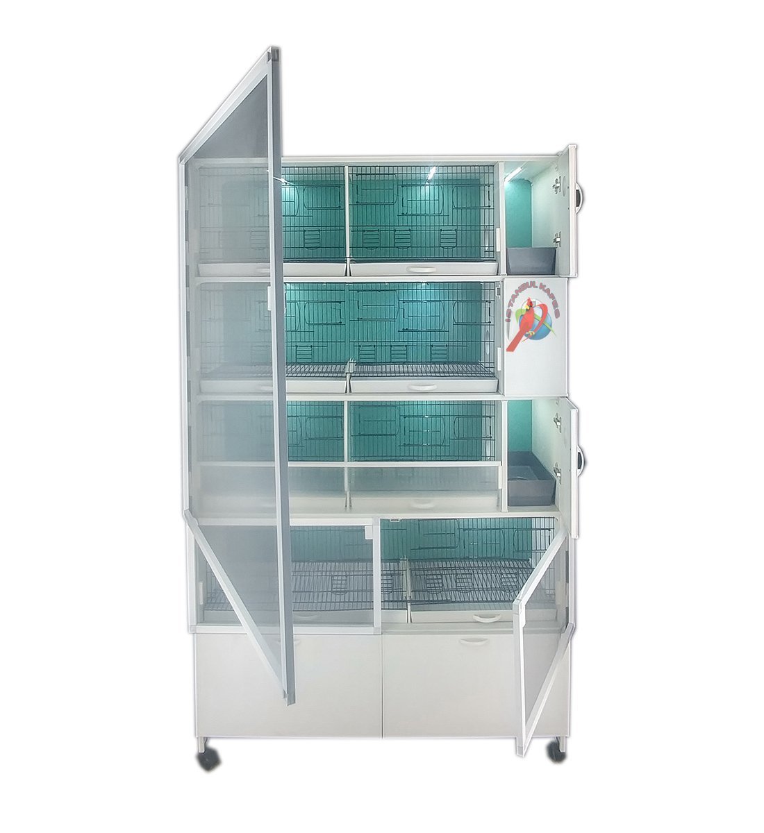 MODEL PDM54-ÇTYY (ÇİFT TEPSİ YANDAN FOLLUKLU) 8 li DOLAP - PVC KUŞ DOLABI - DOLAP KAFES - PVC KAFES - SALMA KAFES - ÇOK AMAÇLI DOLAP