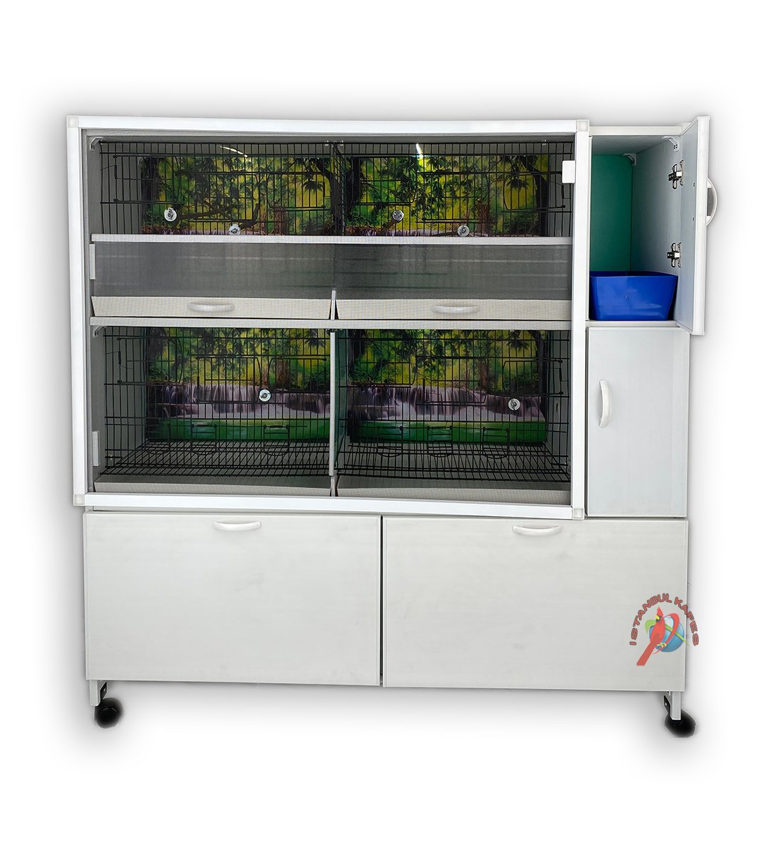 MODEL PD52-(ÇİFT TEPSİ YANDAN FOLLUKLU) DOLAP - PVC KUŞ DOLABI - DOLAP KAFES - PVC KAFES - SALMA KAFES - ÇOK AMAÇLI DOLAP