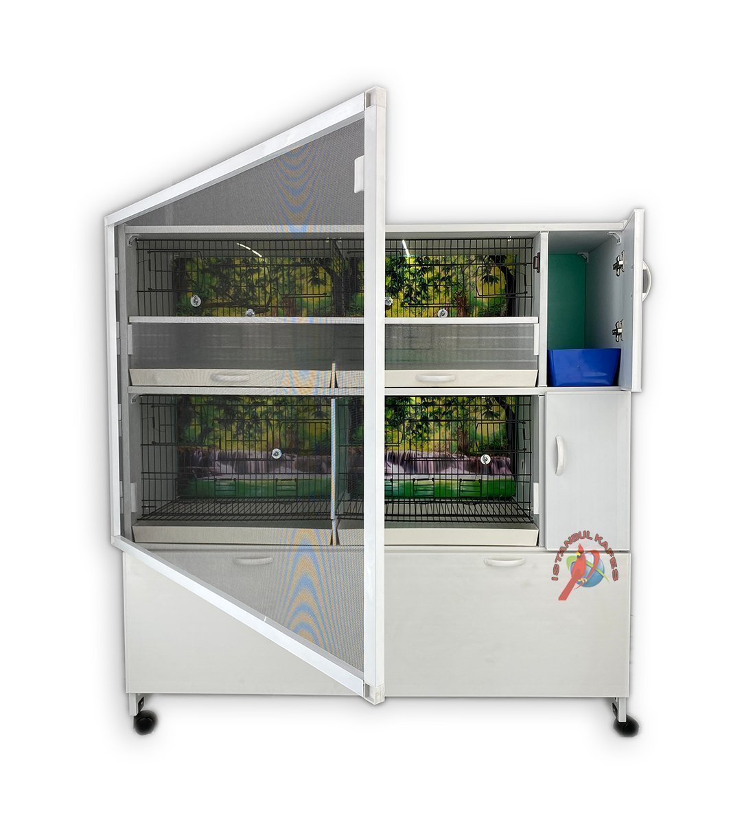 MODEL PD52-(ÇİFT TEPSİ YANDAN FOLLUKLU) DOLAP - PVC KUŞ DOLABI - DOLAP KAFES - PVC KAFES - SALMA KAFES - ÇOK AMAÇLI DOLAP