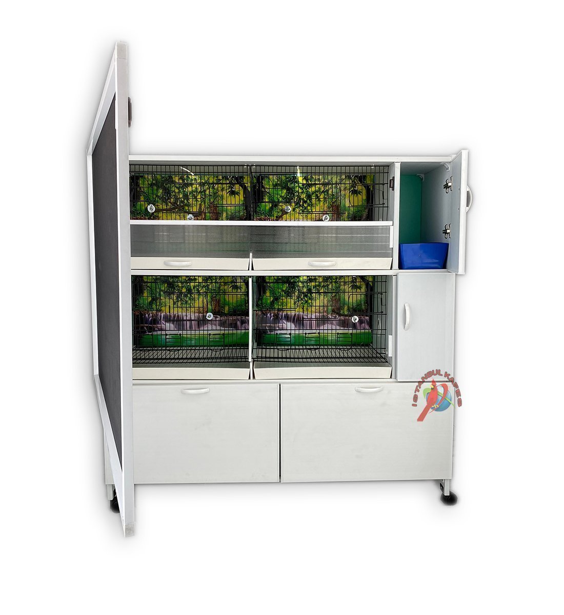 MODEL PD52-(ÇİFT TEPSİ YANDAN FOLLUKLU) DOLAP - PVC KUŞ DOLABI - DOLAP KAFES - PVC KAFES - SALMA KAFES - ÇOK AMAÇLI DOLAP