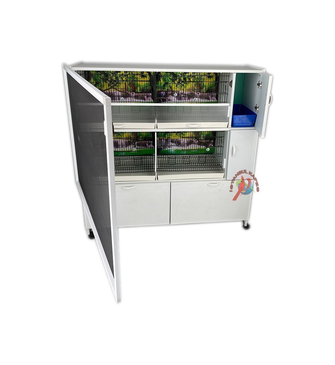 MODEL PD52-(ÇİFT TEPSİ YANDAN FOLLUKLU) DOLAP - PVC KUŞ DOLABI - DOLAP KAFES - PVC KAFES - SALMA KAFES - ÇOK AMAÇLI DOLAP