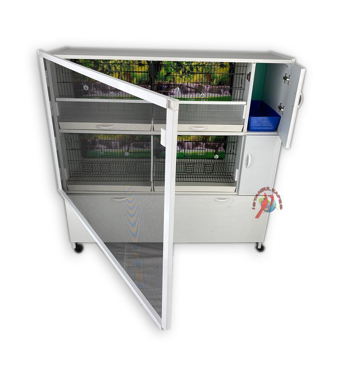 MODEL PD52-(ÇİFT TEPSİ YANDAN FOLLUKLU) DOLAP - PVC KUŞ DOLABI - DOLAP KAFES - PVC KAFES - SALMA KAFES - ÇOK AMAÇLI DOLAP