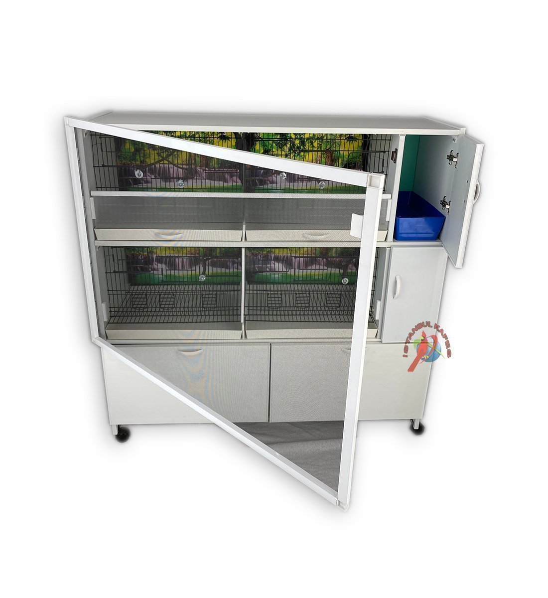 MODEL PD52-(ÇİFT TEPSİ YANDAN FOLLUKLU) DOLAP - PVC KUŞ DOLABI - DOLAP KAFES - PVC KAFES - SALMA KAFES - ÇOK AMAÇLI DOLAP