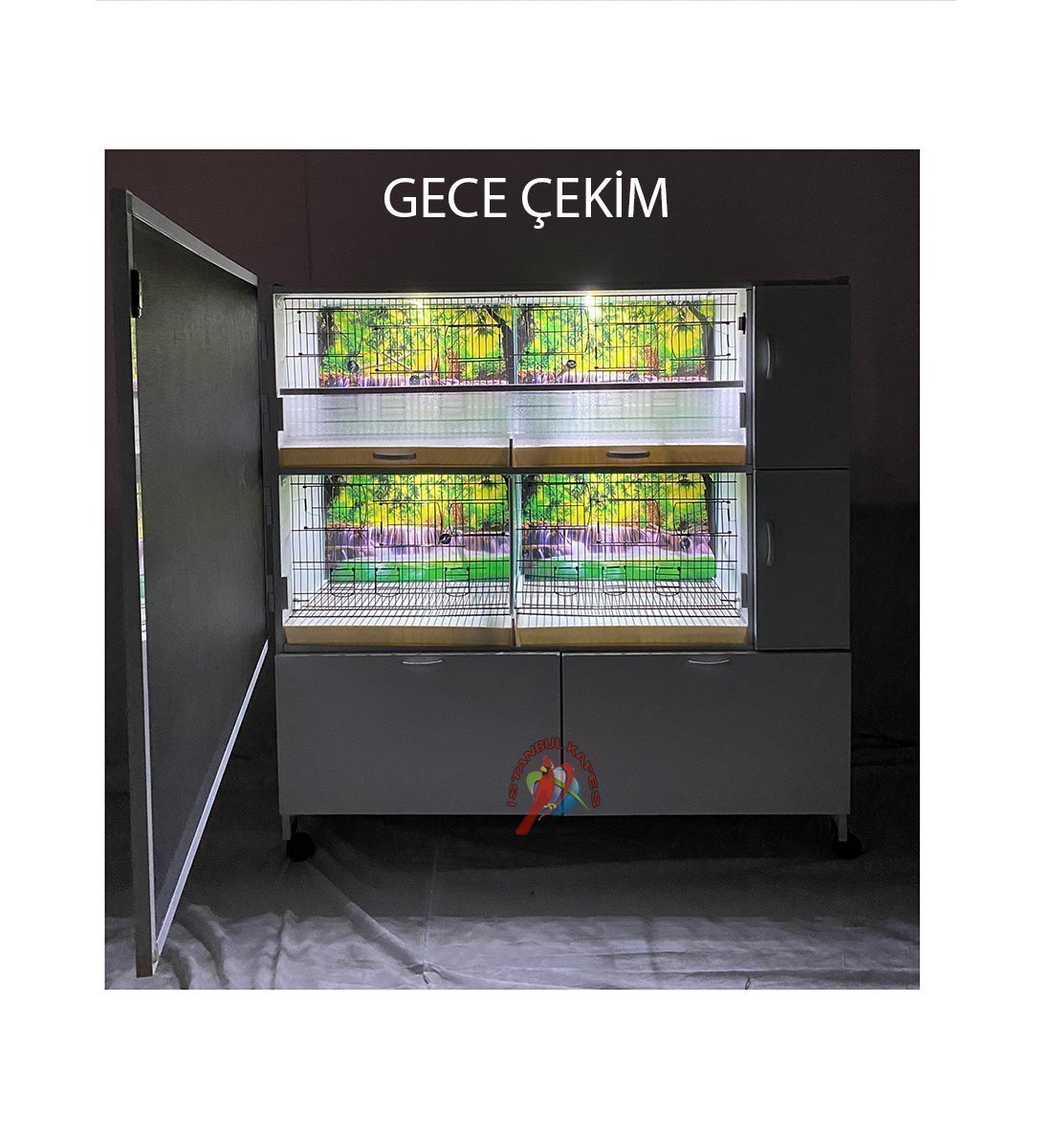 MODEL PD52-(ÇİFT TEPSİ YANDAN FOLLUKLU) DOLAP - PVC KUŞ DOLABI - DOLAP KAFES - PVC KAFES - SALMA KAFES - ÇOK AMAÇLI DOLAP